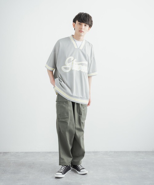 Rocky Monroe（ロッキーモンロー）の「オーバーサイズ メッシュラインリブ Vネックビッグシルエット半袖Tシャツ（Tシャツ/カットソー・メンズ・ブラック/グリーン/グレー/ホワイト・L/M）」の13枚目の写真