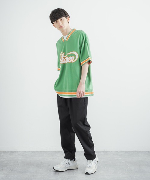 Rocky Monroe（ロッキーモンロー）の「オーバーサイズ メッシュラインリブ Vネックビッグシルエット半袖Tシャツ（Tシャツ/カットソー・メンズ・ブラック/グリーン/グレー/ホワイト・L/M）」の16枚目の写真