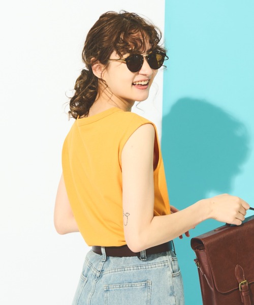 MERLOT（メルロー）の「フレンチスリーブトップス（Tシャツ/カットソー・レディース・ホワイト/ブラック/ピンク/オレンジ/グリーン・FREE）」の5枚目の写真