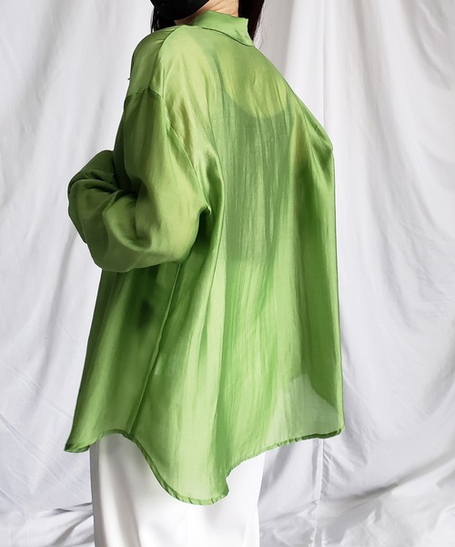 me+em select（ミームセレクト）の「【5色展開】シアーグロスヴィンテージサテンオーバーシャツ（シャツ/ブラウス・レディース・ホワイト/ブラック/パープル/グリーン/ワインレッド・FREE）」の22枚目の写真