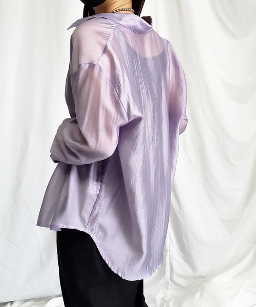 me+em select（ミームセレクト）の「【5色展開】シアーグロスヴィンテージサテンオーバーシャツ（シャツ/ブラウス・レディース・ホワイト/ブラック/パープル/グリーン/ワインレッド・FREE）」の10枚目の写真