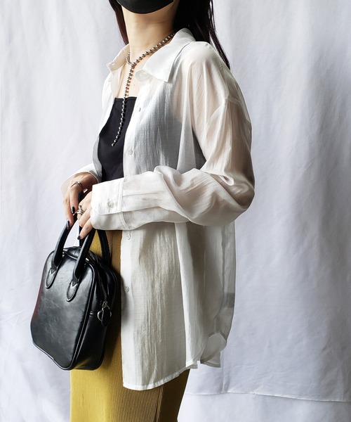 me+em select（ミームセレクト）の「【5色展開】シアーグロスヴィンテージサテンオーバーシャツ（シャツ/ブラウス・レディース・ホワイト/ブラック/パープル/グリーン/ワインレッド・FREE）」の16枚目の写真