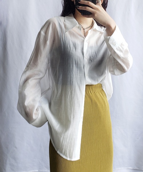 me+em select（ミームセレクト）の「【5色展開】シアーグロスヴィンテージサテンオーバーシャツ（シャツ/ブラウス・レディース・ホワイト/ブラック/パープル/グリーン/ワインレッド・FREE）」の17枚目の写真