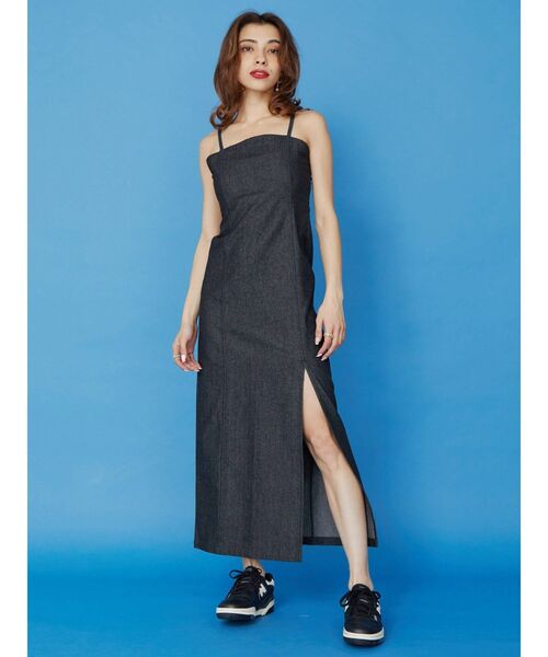 EVRIS(エヴリス)の「キャミタイトロングデニムワンピース(ワンピース・レディース・ブラック/インディゴブルー・FREE)」の4枚目の写真