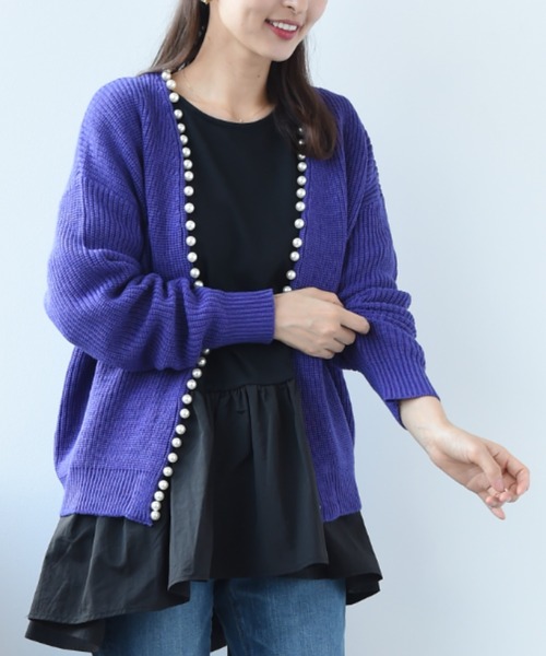 INTERPLANET（インタープラネット）の「パールドルマンプルカーディガン（カーディガン/ボレロ・レディース・チャコールグレー/ブラック/パープル/ベージュ・FREE）」の4枚目の写真
