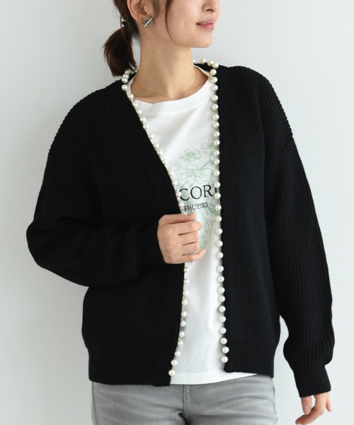 INTERPLANET（インタープラネット）の「パールドルマンプルカーディガン（カーディガン/ボレロ・レディース・チャコールグレー/ブラック/パープル/ベージュ・FREE）」の2枚目の写真