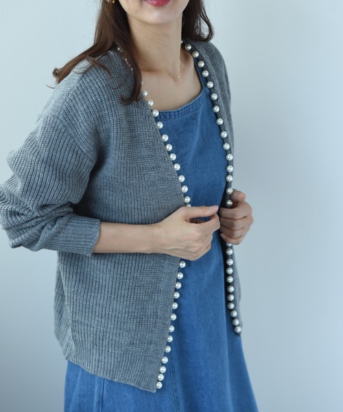 INTERPLANET（インタープラネット）の「パールドルマンプルカーディガン（カーディガン/ボレロ・レディース・チャコールグレー/ブラック/パープル/ベージュ・FREE）」の12枚目の写真