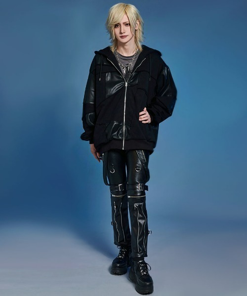 CIVARIZE PUレザーパッチワークパーカー CIVARIZE PUレザーパッチワークパーカー