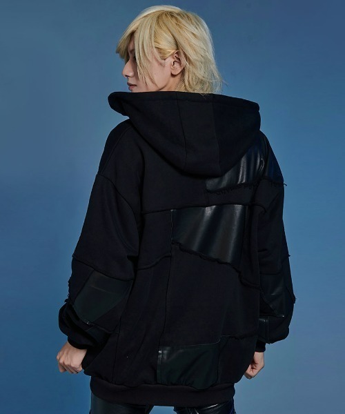 CIVARIZE PUレザーパッチワークパーカー CIVARIZE PUレザーパッチワークパーカー