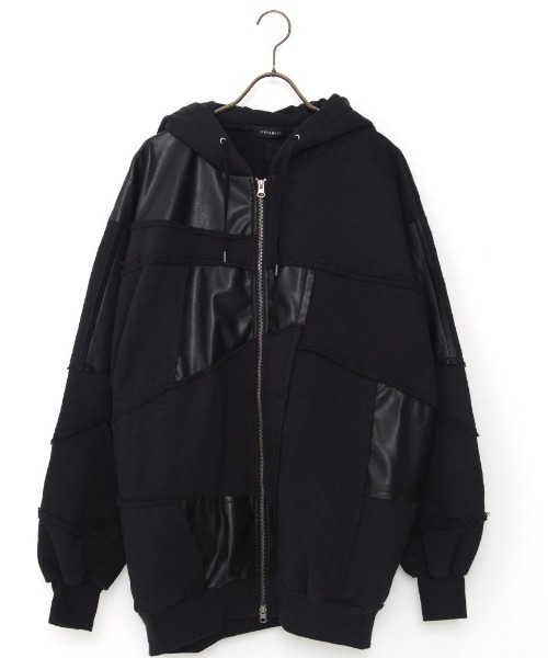 CIVARIZE PUレザーパッチワークパーカー CIVARIZE PUレザーパッチワークパーカー