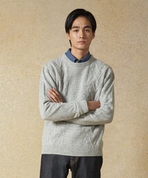 【Cash Lamb's Wool】ケーブルクルーネック ニット