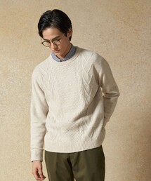 【Cash Lamb's Wool】ケーブルクルーネック ニット