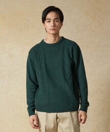 【Cash Lamb's Wool】ケーブルクルーネック ニット
