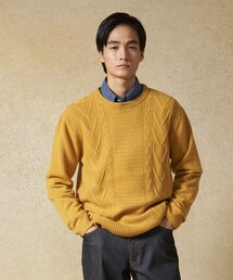 【Cash Lamb's Wool】ケーブルクルーネック ニット