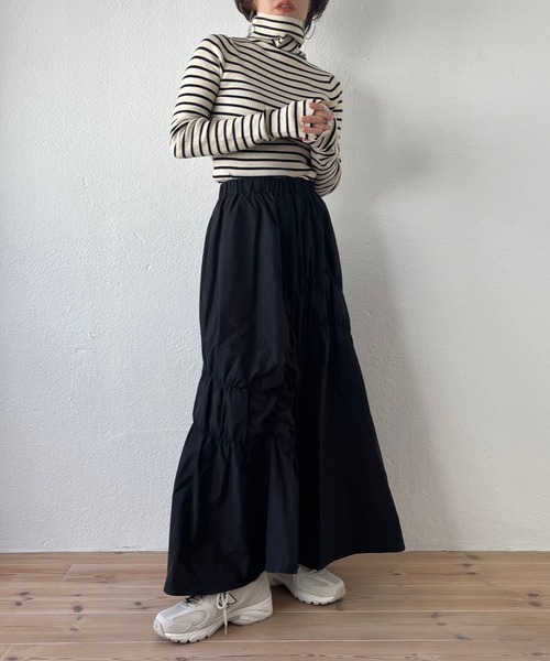 wee9s(ウィークス)の「many many gather skirt / ウエストゴムメニーメニーギャザーシャーリングースカート(スカート・レディース・ブラック/ホワイト/ネイビー/ブラウン・FREE)」の15枚目の写真