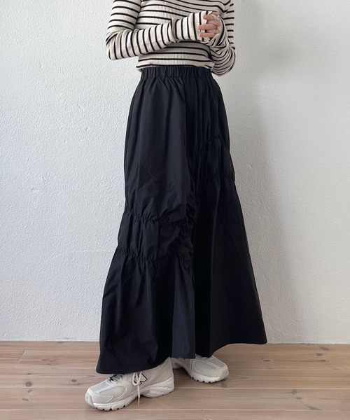 wee9s(ウィークス)の「many many gather skirt / ウエストゴムメニーメニーギャザーシャーリングースカート(スカート・レディース・ブラック/ホワイト/ネイビー/ブラウン・FREE)」の12枚目の写真