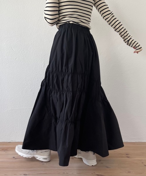 wee9s(ウィークス)の「many many gather skirt / ウエストゴムメニーメニーギャザーシャーリングースカート(スカート・レディース・ブラック/ホワイト/ネイビー/ブラウン・FREE)」の7枚目の写真