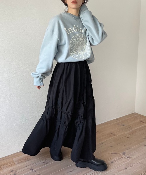 wee9s(ウィークス)の「many many gather skirt / ウエストゴムメニーメニーギャザーシャーリングースカート(スカート・レディース・ブラック/ホワイト/ネイビー/ブラウン・FREE)」の8枚目の写真