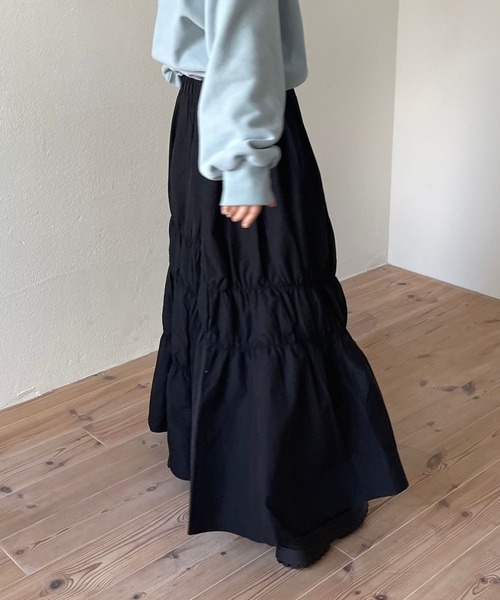 wee9s(ウィークス)の「many many gather skirt / ウエストゴムメニーメニーギャザーシャーリングースカート(スカート・レディース・ブラック/ホワイト/ネイビー/ブラウン・FREE)」の6枚目の写真