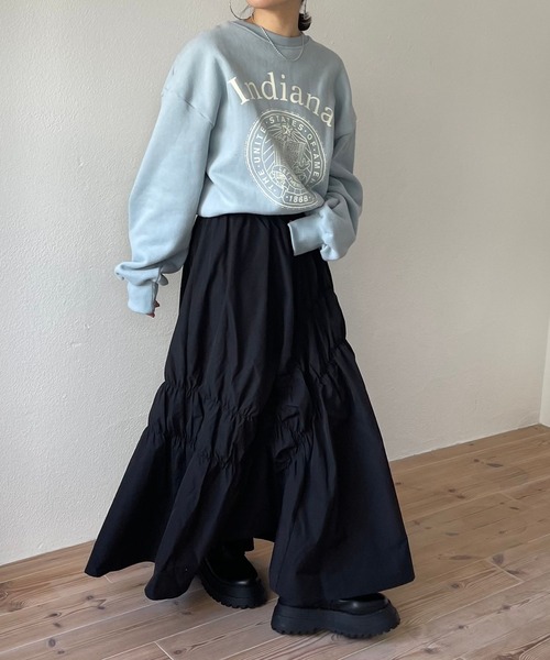 wee9s(ウィークス)の「many many gather skirt / ウエストゴムメニーメニーギャザーシャーリングースカート(スカート・レディース・ブラック/ホワイト/ネイビー/ブラウン・FREE)」の17枚目の写真