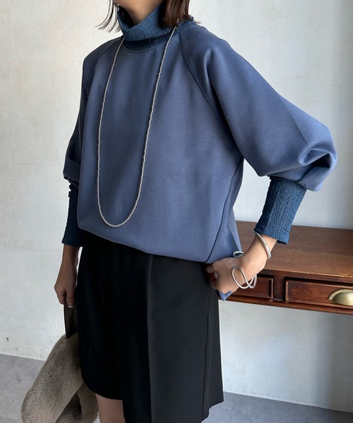 DouDou（ドゥドゥ）の「【WEB限定】レイヤードライクダンボールトップス（パーカー・レディース・ブルー/ブラック/アイボリー/グレイッシュベージュ・FREE）」の4枚目の写真