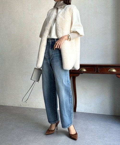 DouDou（ドゥドゥ）の「【WEB限定】レイヤードライクダンボールトップス（パーカー・レディース・ブルー/ブラック/アイボリー/グレイッシュベージュ・FREE）」の13枚目の写真