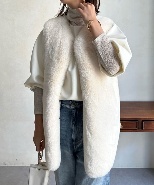 DouDou（ドゥドゥ）の「【WEB限定】レイヤードライクダンボールトップス（パーカー・レディース・ブルー/ブラック/アイボリー/グレイッシュベージュ・FREE）」の5枚目の写真