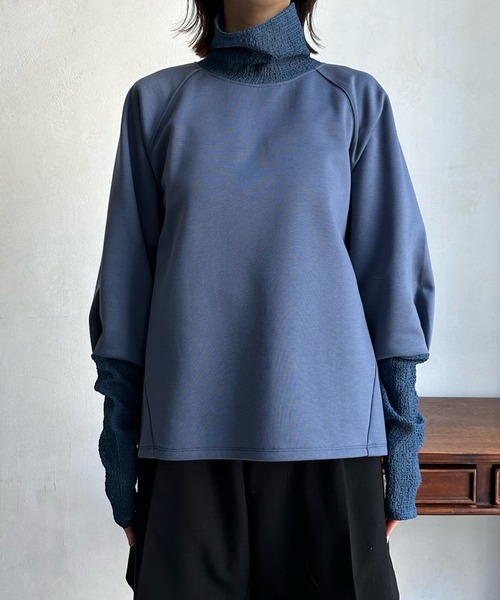 DouDou（ドゥドゥ）の「【WEB限定】レイヤードライクダンボールトップス（パーカー・レディース・ブルー/ブラック/アイボリー/グレイッシュベージュ・FREE）」の16枚目の写真