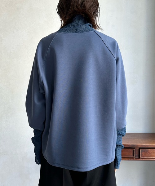 DouDou（ドゥドゥ）の「【WEB限定】レイヤードライクダンボールトップス（パーカー・レディース・ブルー/ブラック/アイボリー/グレイッシュベージュ・FREE）」の21枚目の写真