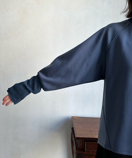 DouDou（ドゥドゥ）の「【WEB限定】レイヤードライクダンボールトップス（パーカー・レディース・ブルー/ブラック/アイボリー/グレイッシュベージュ・FREE）」の12枚目の写真