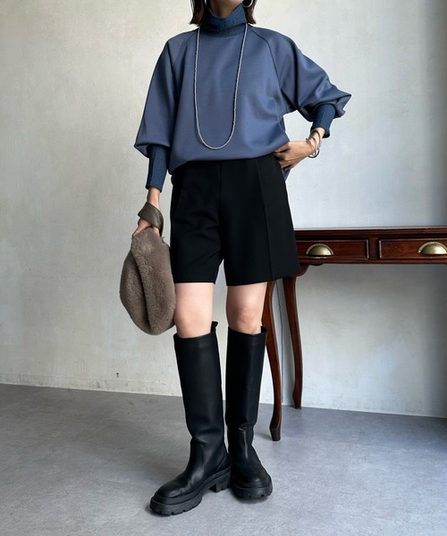 DouDou（ドゥドゥ）の「【WEB限定】レイヤードライクダンボールトップス（パーカー・レディース・ブルー/ブラック/アイボリー/グレイッシュベージュ・FREE）」の7枚目の写真