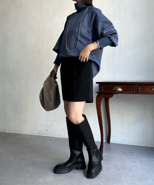 DouDou（ドゥドゥ）の「【WEB限定】レイヤードライクダンボールトップス（パーカー・レディース・ブルー/ブラック/アイボリー/グレイッシュベージュ・FREE）」の20枚目の写真