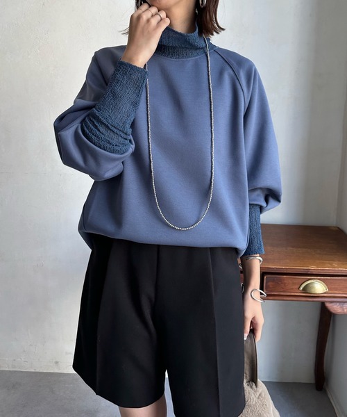 DouDou（ドゥドゥ）の「【WEB限定】レイヤードライクダンボールトップス（パーカー・レディース・ブルー/ブラック/アイボリー/グレイッシュベージュ・FREE）」の11枚目の写真