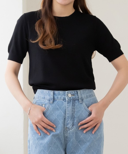 セール】【XSからXLまで5サイズ展開】クルーネック半袖ニット