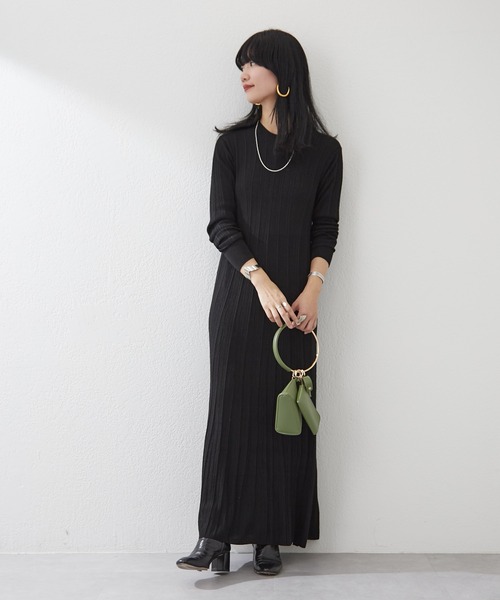SHENERY（シーナリー）の「リブフレアニットワンピース（ワンピース・レディース・ブラック/グレー・38/36）」の5枚目の写真
