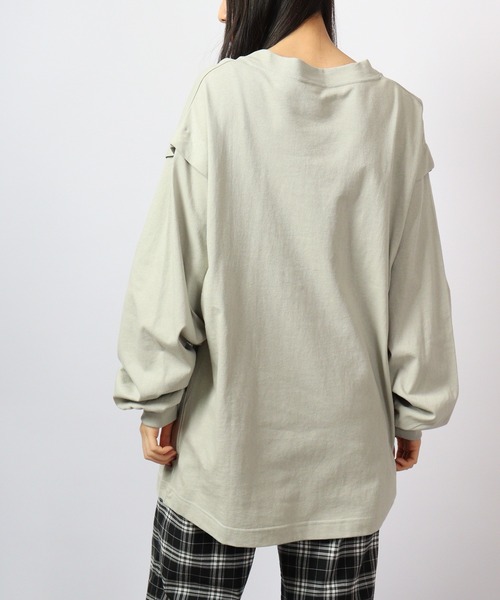 spiritoso（スピリトーゾ）の「spiritoso ロゴプリントタックロンT 長袖（Tシャツ/カットソー・レディース・ベージュ/オフホワイト/オリーブ/チャコール・F）」の15枚目の写真