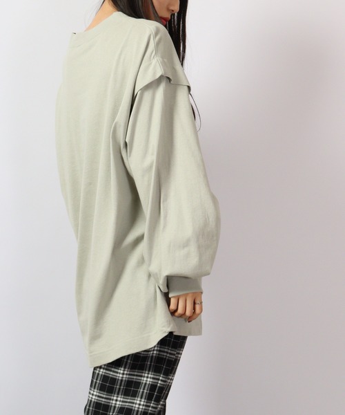 spiritoso（スピリトーゾ）の「spiritoso ロゴプリントタックロンT 長袖（Tシャツ/カットソー・レディース・ベージュ/オフホワイト/オリーブ/チャコール・F）」の14枚目の写真