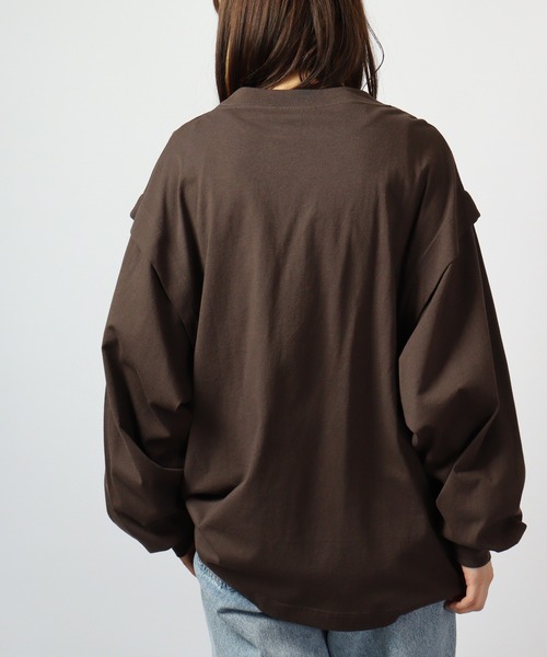 spiritoso（スピリトーゾ）の「spiritoso ロゴプリントタックロンT 長袖（Tシャツ/カットソー・レディース・ベージュ/オフホワイト/オリーブ/チャコール・F）」の8枚目の写真