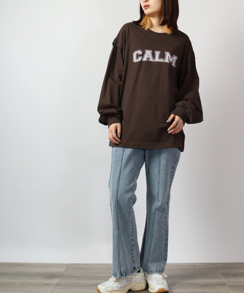 spiritoso（スピリトーゾ）の「spiritoso ロゴプリントタックロンT 長袖（Tシャツ/カットソー・レディース・ベージュ/オフホワイト/オリーブ/チャコール・F）」の9枚目の写真