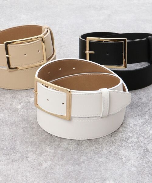 MAJESTIC LEGON（マジェスティックレゴン）の「スクエアバックルベルト（ベルト・レディース・ベージュ/アイボリー/ブラック・FREE）」の2枚目の写真