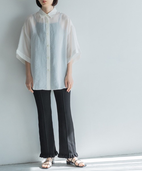 yuw（ユウ）の「フリルリブニットパンツ　193507（その他パンツ・レディース・ブラック/ブルー・FREE）」の3枚目の写真