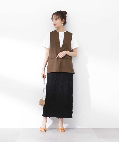 N.（N. Natural Beauty Basic）（エヌエヌナチュラルビューティーベーシック）の「◆フクレジャガードスリットロングスカート（スカート・レディース・ブラック/オフホワイト・MEDIUM）」の19枚目の写真