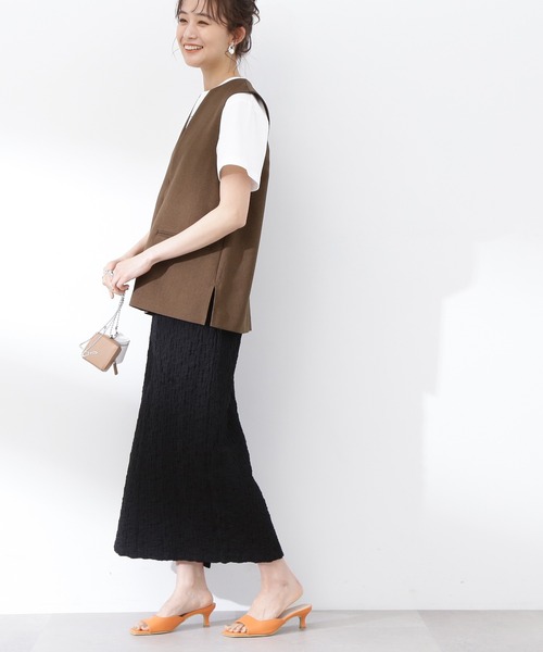 N.（N. Natural Beauty Basic）（エヌエヌナチュラルビューティーベーシック）の「◆フクレジャガードスリットロングスカート（スカート・レディース・ブラック/オフホワイト・MEDIUM）」の14枚目の写真