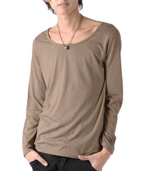 LUXSTYLE（ラグスタイル）の「Aegnoir(イグノア) ワイドＵネック無地ロンＴ（Tシャツ/カットソー・メンズ・ホワイト/ブラック/レッド/グレー/モカ/ネイビー/杢グレー/ダークブラウン/チャコール/パープル・XL/L/M/XXL）」の7枚目の写真