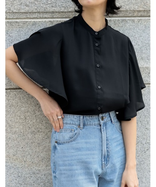 シフォンジョーゼット袖フリルブラウス