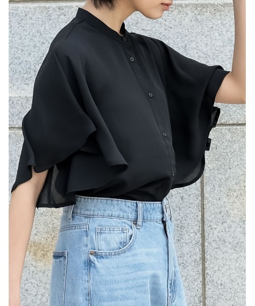 シフォンジョーゼット袖フリルブラウス