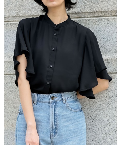 シフォンジョーゼット袖フリルブラウス