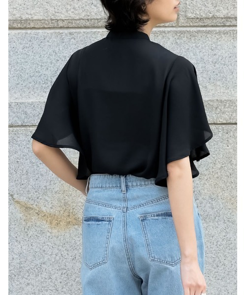 シフォンジョーゼット袖フリルブラウス