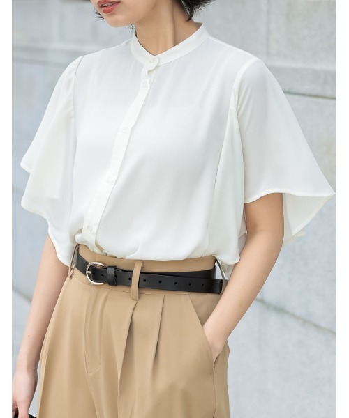 シフォンジョーゼット袖フリルブラウス