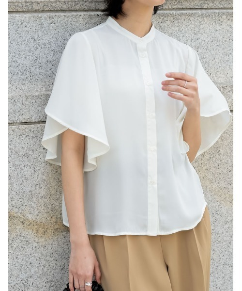 シフォンジョーゼット袖フリルブラウス